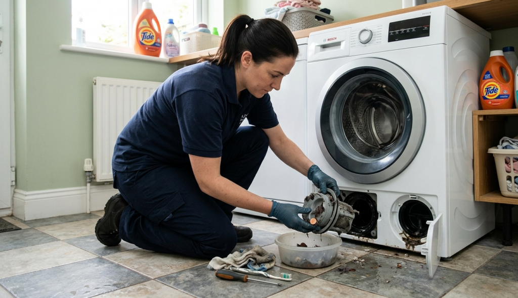 cleaning washing machine filter to prevent leaks