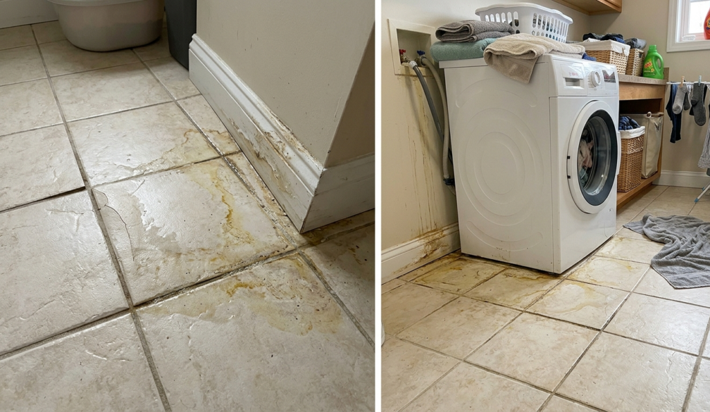 floor damage caused by washing machine leaking water