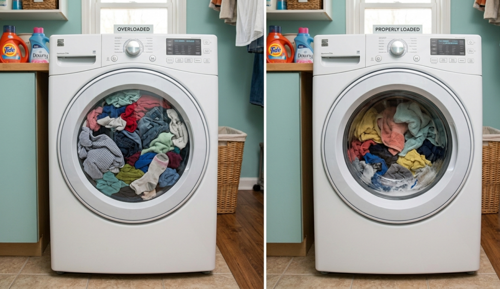 overloading washing machine vs proper load to prevent appliance damage